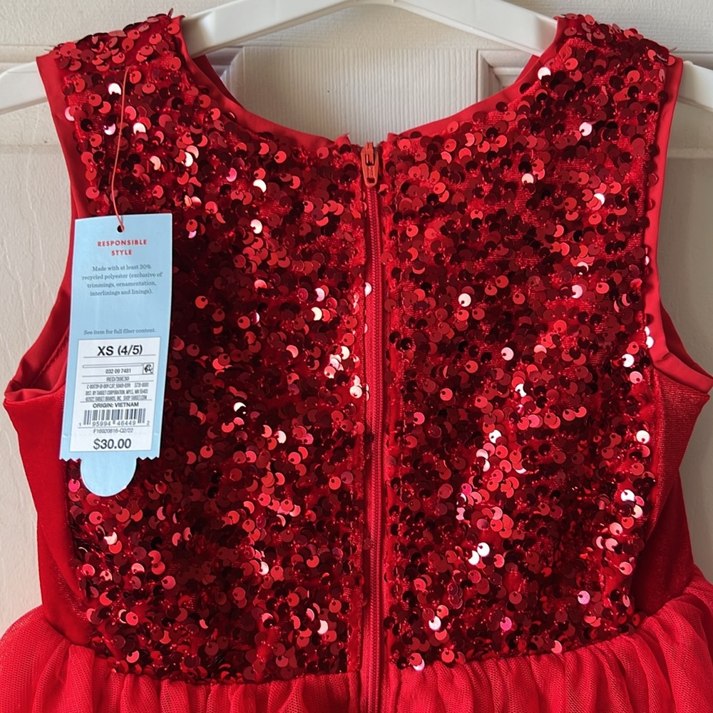 NWT Cat & Jack Girls Red Sequined dress Sz XS 4/5. - Picture 5 of 8